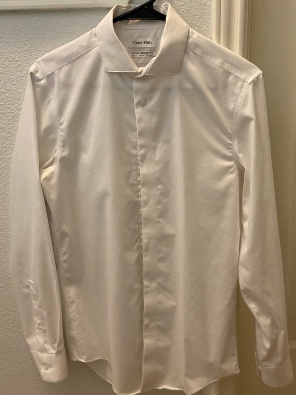 Calvin Klein Men’s White Long-Sleeve Dress Shirt - Hidden Placket Look